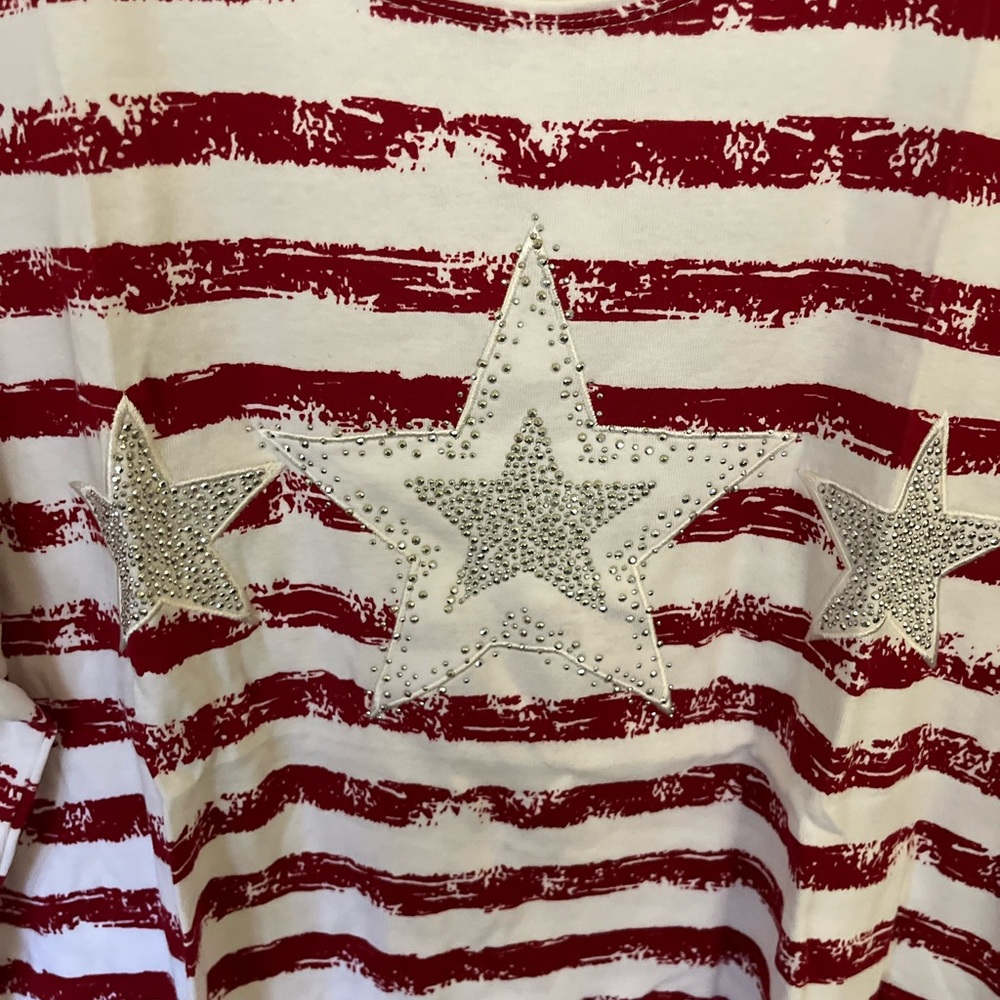 Karen Scott Striped Tee with Rhinestone Star Accents Size 3X NWT - Picture 3 of 7